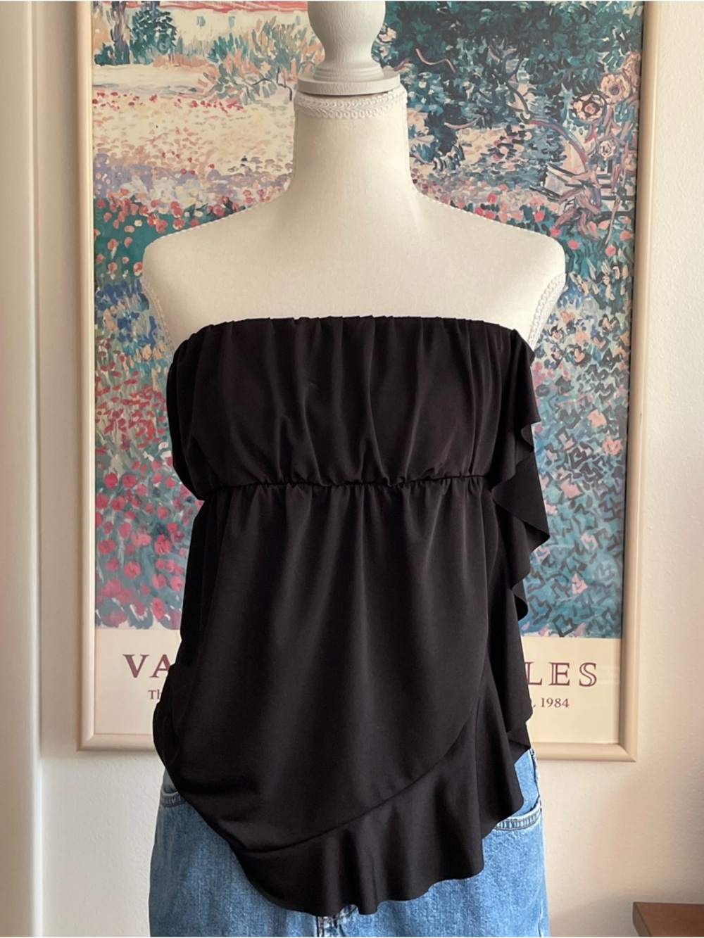 Vintage Y2K Wet Seal Black Strapless Top Size Small Ruffles Feminine Minimalist